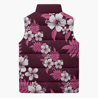 Hawaiian Hibiscus Tribal Floral Pink Sleeveless Puffer Jacket Polynesian Tapa Pattern - Polynesian Pride