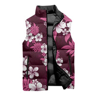 Hawaiian Hibiscus Tribal Floral Pink Sleeveless Puffer Jacket Polynesian Tapa Pattern - Polynesian Pride