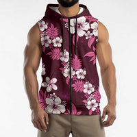 Hawaiian Hibiscus Tribal Floral Pink Sleeveless Zip Hoodie Polynesian Tapa Pattern LT01 - Polynesian Pride