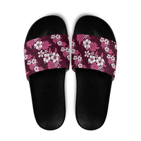 Hawaiian Hibiscus Tribal Floral Pink Slide Sandals Polynesian Tapa Pattern - Polynesian Pride