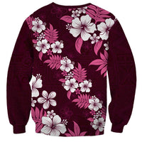 Hawaiian Hibiscus Tribal Floral Pink Sweatshirt Polynesian Tapa Pattern - Polynesian Pride