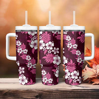 Hawaiian Hibiscus Tribal Floral Pink Tumbler With Handle Polynesian Tapa Pattern - Polynesian Pride