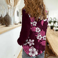 Hawaiian Hibiscus Tribal Floral Pink Women Casual Shirt Polynesian Tapa Pattern - Polynesian Pride