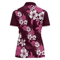 Hawaiian Hibiscus Tribal Floral Pink Women Polo Shirt Polynesian Tapa Pattern - Polynesian Pride