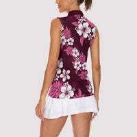 Hawaiian Hibiscus Tribal Floral Pink Women Sleeveless Polo Shirt Polynesian Tapa Pattern - Polynesian Pride