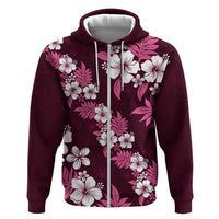 Hawaiian Hibiscus Tribal Floral Pink Zip Hoodie Polynesian Tapa Pattern - Polynesian Pride
