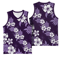 Hawaiian Hibiscus Tribal Floral Purple Basketball Jersey Polynesian Tapa Pattern - Polynesian Pride