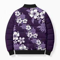 Hawaiian Hibiscus Tribal Floral Purple Bomber Puffer Jacket Polynesian Tapa Pattern - Polynesian Pride
