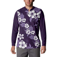 Hawaiian Hibiscus Tribal Floral Purple Button Sweatshirt Polynesian Tapa Pattern - Polynesian Pride