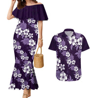 Hawaiian Hibiscus Tribal Floral Purple Couples Matching Mermaid Dress and Hawaiian Shirt Polynesian Tapa Pattern - Polynesian Pride