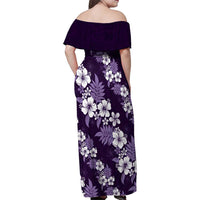 Hawaiian Hibiscus Tribal Floral Purple Family Matching Off Shoulder Maxi Dress and Hawaiian Shirt Polynesian Tapa Pattern - Polynesian Pride