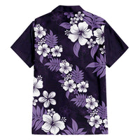 Hawaiian Hibiscus Tribal Floral Purple Family Matching Off Shoulder Short Dress and Hawaiian Shirt Polynesian Tapa Pattern - Polynesian Pride