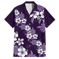 Hawaiian Hibiscus Tribal Floral Purple Family Matching Short Sleeve Bodycon Dress and Hawaiian Shirt Polynesian Tapa Pattern - Polynesian Pride
