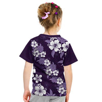 Hawaiian Hibiscus Tribal Floral Purple Kid T Shirt Polynesian Tapa Pattern - Polynesian Pride