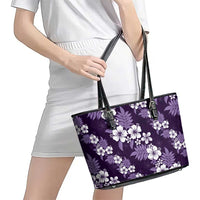 Hawaiian Hibiscus Tribal Floral Purple Leather Tote Bag Polynesian Tapa Pattern - Polynesian Pride