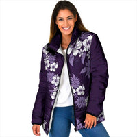 Hawaiian Hibiscus Tribal Floral Purple Padded Jacket Polynesian Tapa Pattern - Polynesian Pride