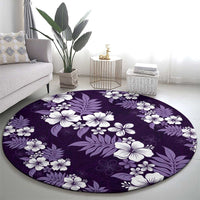 Hawaiian Hibiscus Tribal Floral Purple Round Carpet Polynesian Tapa Pattern - Polynesian Pride