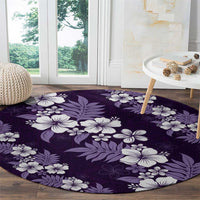 Hawaiian Hibiscus Tribal Floral Purple Round Carpet Polynesian Tapa Pattern - Polynesian Pride