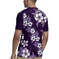 Hawaiian Hibiscus Tribal Floral Purple Rugby Jersey Polynesian Tapa Pattern - Polynesian Pride