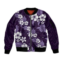 Hawaiian Hibiscus Tribal Floral Purple Sleeve Zip Bomber Jacket Polynesian Tapa Pattern - Polynesian Pride