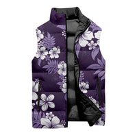 Hawaiian Hibiscus Tribal Floral Purple Sleeveless Puffer Jacket Polynesian Tapa Pattern - Polynesian Pride
