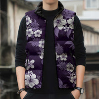 Hawaiian Hibiscus Tribal Floral Purple Sleeveless Puffer Jacket Polynesian Tapa Pattern - Polynesian Pride