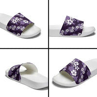 Hawaiian Hibiscus Tribal Floral Purple Slide Sandals Polynesian Tapa Pattern - Polynesian Pride