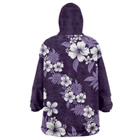 Hawaiian Hibiscus Tribal Floral Purple Wearable Blanket Hoodie Polynesian Tapa Pattern - Polynesian Pride