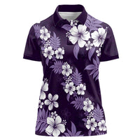 Hawaiian Hibiscus Tribal Floral Purple Women Polo Shirt Polynesian Tapa Pattern - Polynesian Pride