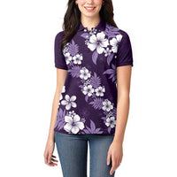 Hawaiian Hibiscus Tribal Floral Purple Women Polo Shirt Polynesian Tapa Pattern - Polynesian Pride