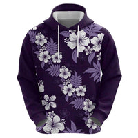 Hawaiian Hibiscus Tribal Floral Purple Zip Hoodie Polynesian Tapa Pattern - Polynesian Pride