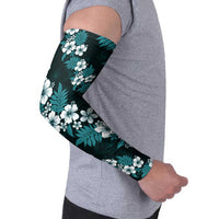 Hawaiian Hibiscus Tribal Floral Teal Arm Sleeves Polynesian Tapa Pattern - Polynesian Pride