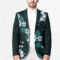 Hawaiian Hibiscus Tribal Floral Teal Blazer Polynesian Tapa Pattern - Polynesian Pride