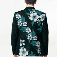 Hawaiian Hibiscus Tribal Floral Teal Blazer Polynesian Tapa Pattern - Polynesian Pride
