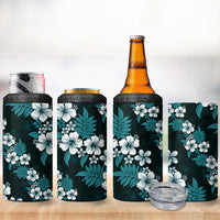 Hawaiian Hibiscus Tribal Floral Teal 4 in 1 Can Cooler Tumbler Polynesian Tapa Pattern - Polynesian Pride