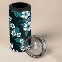Hawaiian Hibiscus Tribal Floral Teal 4 in 1 Can Cooler Tumbler Polynesian Tapa Pattern - Polynesian Pride