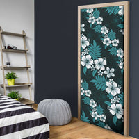 Hawaiian Hibiscus Tribal Floral Teal Door Cover Polynesian Tapa Pattern - Polynesian Pride