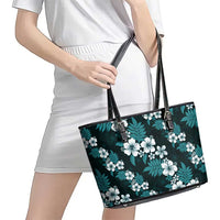 Hawaiian Hibiscus Tribal Floral Teal Leather Tote Bag Polynesian Tapa Pattern - Polynesian Pride
