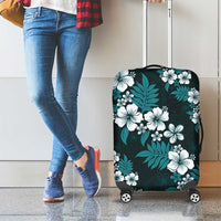 Hawaiian Hibiscus Tribal Floral Teal Luggage Cover Polynesian Tapa Pattern - Polynesian Pride