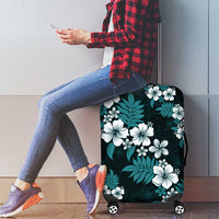Hawaiian Hibiscus Tribal Floral Teal Luggage Cover Polynesian Tapa Pattern - Polynesian Pride