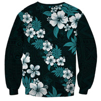 Hawaiian Hibiscus Tribal Floral Teal Sweatshirt Polynesian Tapa Pattern - Polynesian Pride