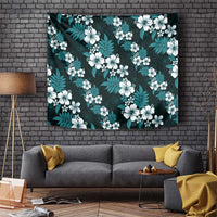 Hawaiian Hibiscus Tribal Floral Teal Tapestry Polynesian Tapa Pattern - Polynesian Pride