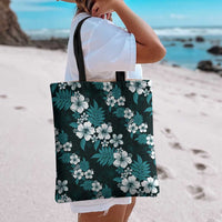 Hawaiian Hibiscus Tribal Floral Teal Tote Bag Polynesian Tapa Pattern - Polynesian Pride