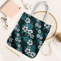 Hawaiian Hibiscus Tribal Floral Teal Tote Bag Polynesian Tapa Pattern - Polynesian Pride