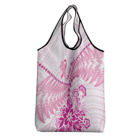 New Zealand Pink Fern Breast Cancer Grocery Bag Polynesian Pattern