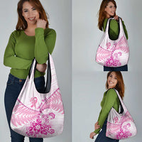 New Zealand Pink Fern Breast Cancer Grocery Bag Polynesian Pattern