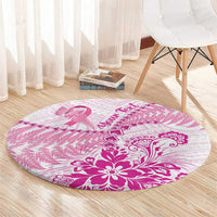 Personalised New Zealand Pink Fern Breast Cancer Round Carpet Polynesian Pattern LT01 - Polynesian Pride