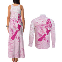 Personalised Aotearoa Breast Cancer Couples Matching Tank Maxi Dress and Long Sleeve Button Shirt New Zealand Maori Pattern