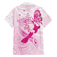 Personalised Aotearoa Breast Cancer Family Matching Off Shoulder Short Dress and Hawaiian Shirt New Zealand Maori Pattern