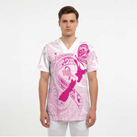 Personalised Aotearoa Breast Cancer Scrub Top New Zealand Maori Pattern - Polynesian Pride